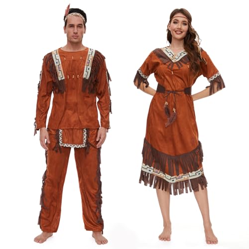 Aragallant Indianer Kostüm Damen, Kostüm Indianerin Karneval, Kostüm Damen mit Fransen und Bunten Mustern, Indianer Costume Set für Erwachsene Karneval Mottoparty Cosplay (Damen, M) von Aragallant