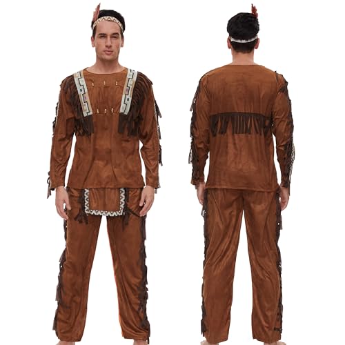 Aragallant Indianer Kostüm Herren, Karneval Kostüm Herren, Kostüm Herren mit Fransen und Bunten Mustern, Indianer Costume Set für Erwachsene Mottoparty Cosplay von Aragallant