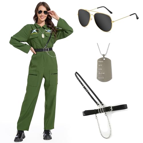 Aragallant Kostüm Kampfjet Pilot, Overall Pilotenanzug Kostüm, Kostüm Kampfjetpilotin für Herren Damen Cosplay, Kampfjet Pilot Uniform für Erwachsene Karneval Halloween Party (L) von Aragallant