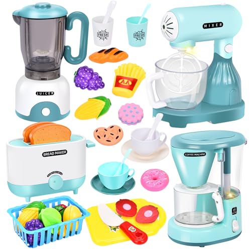 Aragallant Küchengeräte Spielzeug Set, Spielküche Zubehör Geschirr Mit Kaffeemaschine Mixer Toaster Saftextraktor, Küchenmaschine Kinder Rollenspiel Geschenk für Mädchen Jungen ab 3 Jahren von Aragallant