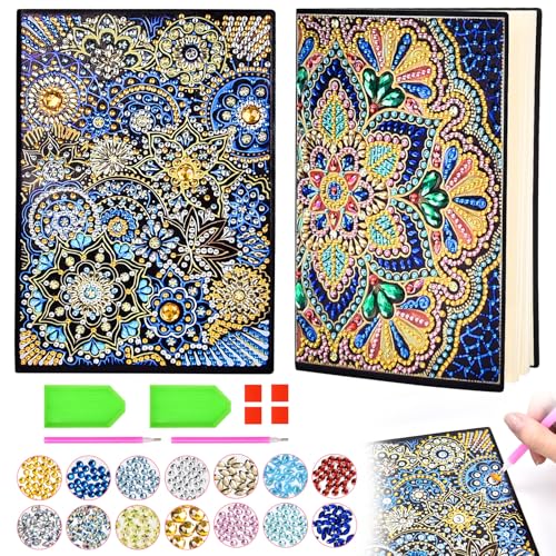 Aragallant Mandala Diamond Painting Notizbuch A5, 2 Stück DIY Diamant Malerei Notizbuch, Diamond Bastelset Kinder ab 6 Jahre, Mandala Geschenke Geburtstagsgeschenk Ideen für Mädchen (Flower) von Aragallant