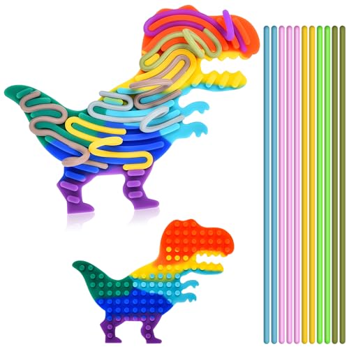 Aragallant Sensorik Activity Board, Sensorisches Aktivitätsbrett für Kinder 3+ Kinder und Erwachsene, Silikon Sensory Fidget Toys mit 11 Bunter Stick zur Beruhigung, ADHD (Regenbogen Dinosaurier) von Aragallant