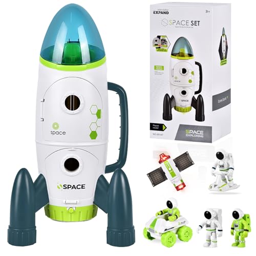 Aragallant Space Rakete Spielzeug für Kinder, Space Shuttle mit Licht-und Soundeffekten, Weltraum Spielzeug-Set mit Astronauten, Space Rover und Satelliten, Geschenk für Jungen Mädchen ab 3 Jahren von Aragallant