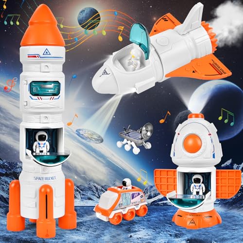 Aragallant Space Raketen Spielzeug für Kinder, Space Shuttle Spielzeug für Kinder 3 4 5 6 7 8 Jahre, Space Shuttle Rakete Raketenwerfer Projektionslampe, Weltraumspielzeug Geschenk für Jungen Mädchen von Aragallant