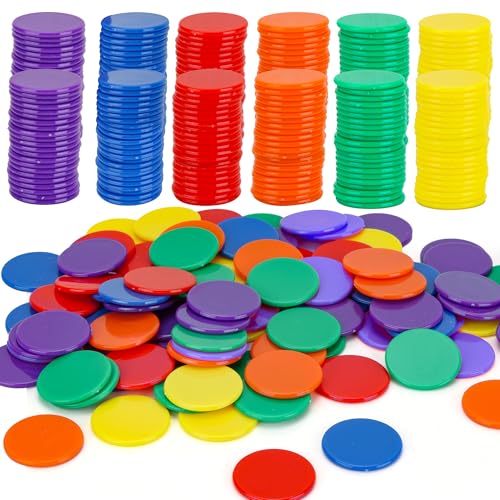 Aramanara Farbige Kunststoffzähler, Zählchips, 25 mm Bingo-Chips zum Spielen, Zählen und Lernen, Mathematik, Belohnung (6 Farben), 600 Stück von Aramanara