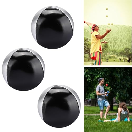 Aramox Jonglieren Ball Leichtgewicht Professionell 3pcs Set für Anfänger zu Profis Freizeitspiel PU Leder Silber Schwarz von Aramox