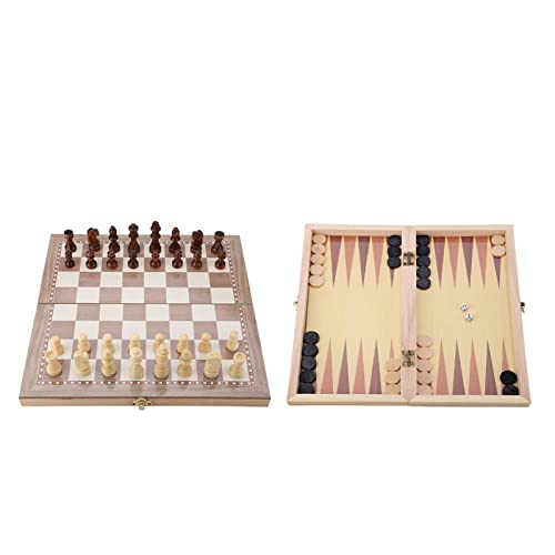 Klappes Holzschach -Set 3 -in -1 Tragbares Spielspielzeug - Leichtes Checkers Backgammon Board für Gehirnübung - Geeignet für, Erwachsene, ältere Menschen von Aramox