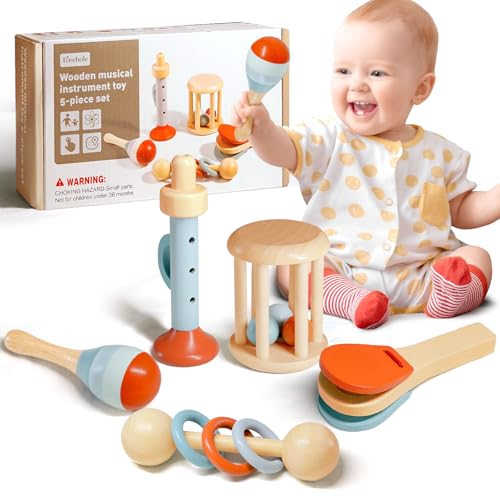 Arbolisse Montessori Baby Spielzeug 3 6 9 Monate, 5pc Holzspielzeug Spielzeug ab 1 Jahr, Montessori Spielzeug ab 6 Monate bis 1 Jahr, Baby Musikspielzeug Sensorisches Training lernspielzeug ab 1 Jahr von Arbolisse