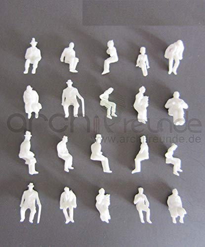 25 x sitzende Modell Figuren, Reisende, weiß, für Modelleisenbahn Spur H0, genau 1:87 !! von Archifreunde