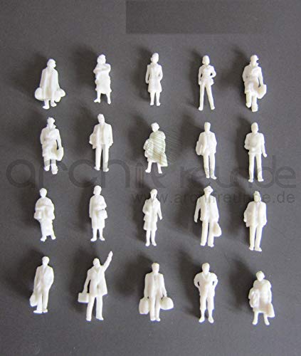 25 x stehende Modell Figuren, Reisende, weiß, für Modelleisenbahn Spur H0, genau 1:87 !! von Archifreunde