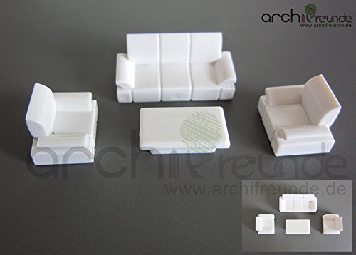 Archifreunde 3er Set Modell Sofa Set mit Tisch für Modelleisenbahn 1:50/75/87 Spur 0/00/H0 (1:75/87) von Archifreunde