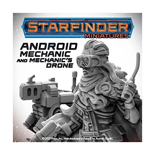 Archon Studio Starfinder ARCPSF0017, unlackierte Miniaturen, Android-Mechaniker (mit Mechaniker-Drohne), 32 mm, unlackierte Kunststoff-Miniaturen, für Kinder und Erwachsene ab 14 Jahren, Grau von Archon Studio