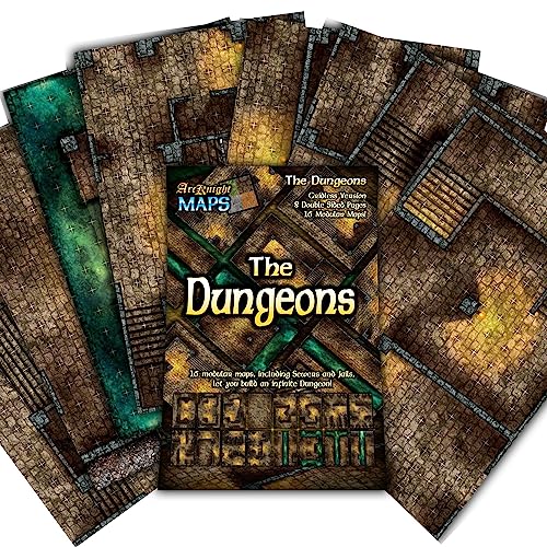 Arcknight The Dungeons Rollenspiel-Battlemaps; 16 modulare RPG-Karten in 8 doppelseitigen Seiten, 2,5 cm quadratisches Raster, modulares und vielseitiges Design für Tischspiele – für Dungeons & von Arcknight