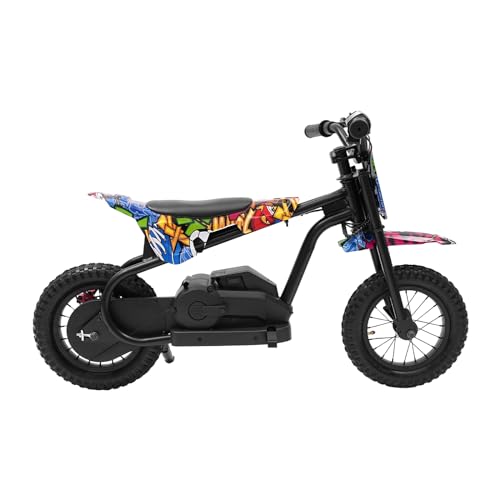 12 Zoll Kinder-Elektromotorrad, Mini-Elektro-Motocross-Motorrad, batteriebetriebenes Motorrad, 150W Zweigang-Kindermotorrad mit rutschfesten Pedalen und Schutzblechen (Schwarz und Farbe) von Areao