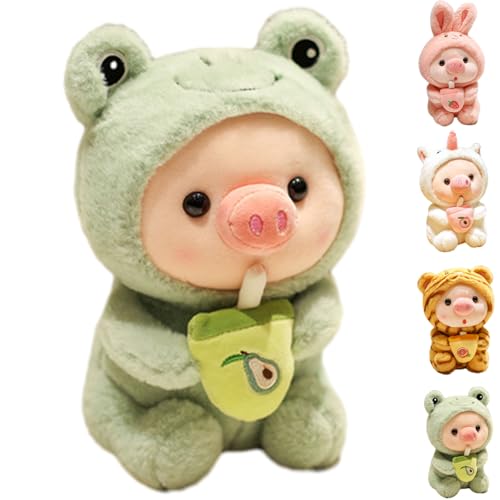 Argumub Pig Frog Cuddly Toy Frosch Kuscheltier Schwein, Bequemes Cartoon-Umarmungsspielzeug Mit Fröschen, Tigern, Kaninchen, Kleidung, Schweinemilchtee-Stofftier Big Plüschtier (25cm-Frog) von Argumub