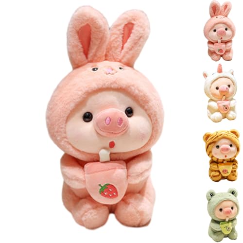 Argumub Pig Frog Cuddly Toy Frosch Kuscheltier Schwein, Bequemes Cartoon-Umarmungsspielzeug Mit Fröschen, Tigern, Kaninchen, Kleidung, Schweinemilchtee-Stofftier Big Plüschtier (25cm-Rabbit) von Argumub