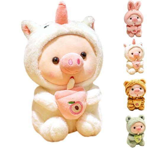 Argumub Pig Frog Cuddly Toy Frosch Kuscheltier Schwein, Bequemes Cartoon-Umarmungsspielzeug Mit Fröschen, Tigern, Kaninchen, Kleidung, Schweinemilchtee-Stofftier Big Plüschtier (25cm-White) von Argumub