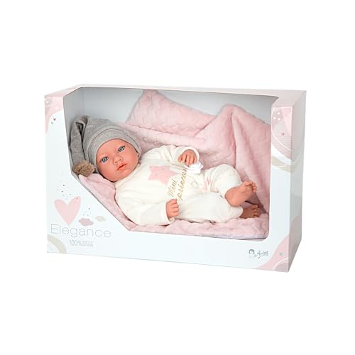 ARIAS Elegance Aria Puppe, Gewicht 2,5 kg, realistisches Baby, 40 cm, mit Schlafanzug und Kapuze, rosa Decke und Schnuller, weicher Körper und Gliedmaßen aus Vinyl, Kinder jeden Alters (ARI60752) von Arias