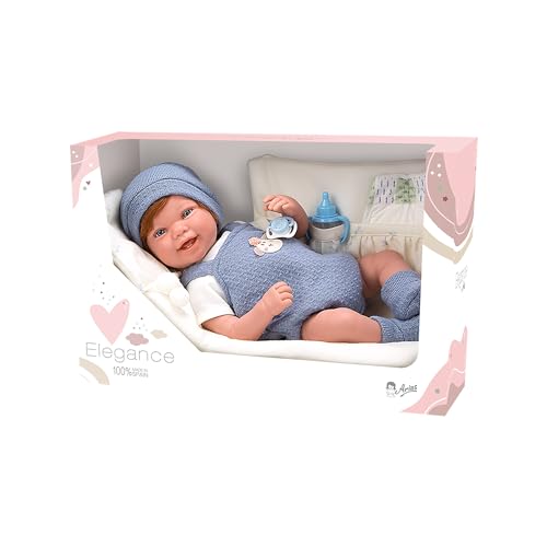 ARIAS Elegance Zoe Babypuppe Rothaarige 4,2 kg 45 cm mit weichem Körper und Vinyl Gliedmaßen, Blaue Kleidung und Mütze, Zubehörhalter, Schnuller, Wickelunterlage, Flasche und Windel (ARI65321) von Arias