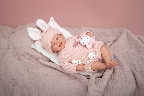 ARIAS -Reborn 45 cm Lucia Realistisches Baby mit rosa Kleidung, inklusive Kissen, Plüsch, Schnuller, Windel, Familienbuch und Echtheitszertifikat, Spielzeug für Kinder ab 3 Jahren (ARI98196) von Arias