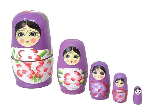 Aries boutique Russische Puppen, Violett, dekorativ, handbemalt, Matroschka-Puppe, stapelbare Puppen, 5-teiliges Figurenset. von Aries boutique