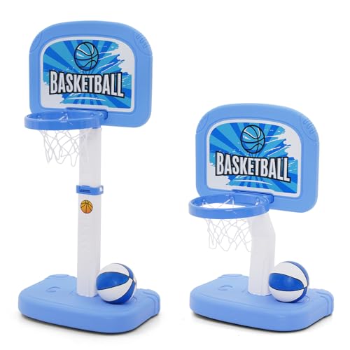 2 in 1 Kinder Basketballkorb Set, Basketballkorb Indoor für Kleinkinder Kinder, Einstellbare Poolside Hoops mit 2 Bällen und Pumpe, Outdoor Basketball Spiel für Alter 1 2 3 4 5 von Ark miido