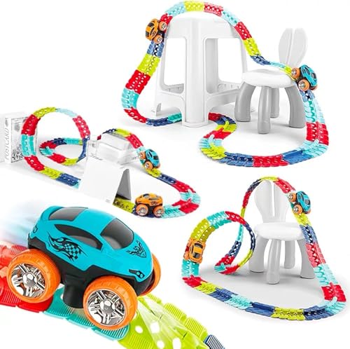 Autorennbahn Autorennbahn Rennbahn Auto Spielset Inklusive 184 Stück Tracks Rennbahn Racetrack Spielset für Kinder ab 3 Jahre alt von Ark miido