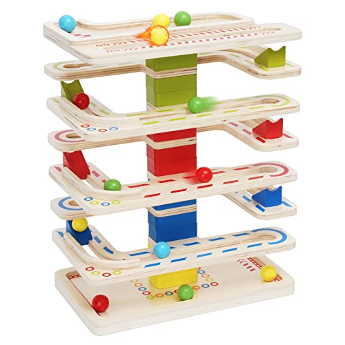 Kugelbahn Murmelbahn Holz Ball Drop Spielzeug Marble Run Spielzeug Rennbahn Set mit 16 Bällen Rampe Wirbelspiel Pädagogisches Lernen Spielzeug für Geschenke Kleinkind Jungen Mädchen von Ark miido