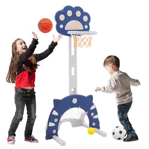 Kinder Basketballkorb Set 3 in 1 höhenverstellbarer Basketballständer & Fußballtor Golfspiel für Kleinkinder, Jungen und Mädchen, Indoor geeignet von Ark miido