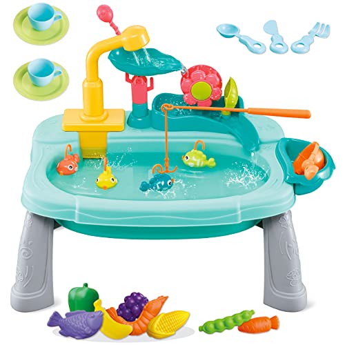 Kinderwaschbecken Spielküche Waschbecken Spülmaschinen-Spielspielzeug mit verbessertem Wasserhahn, Rollenspiel-Spielzeug für Kinder, Pool, schwimmendes Angelspielzeug für Wasserspiele(Green) von Ark miido