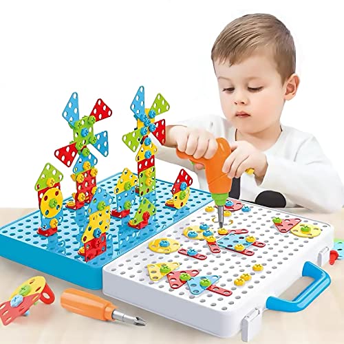 Montessori Spielzeug mit Bohrmaschine Pädagogisch Kreativ Spielzeug Bohrmaschine Werkzeugkasten Kinder Pegboard 3D Puzzle Kreatives DIY Werkzeuge Spielzeug Steckspiele für 3+ Jahre Kinder von Ark miido