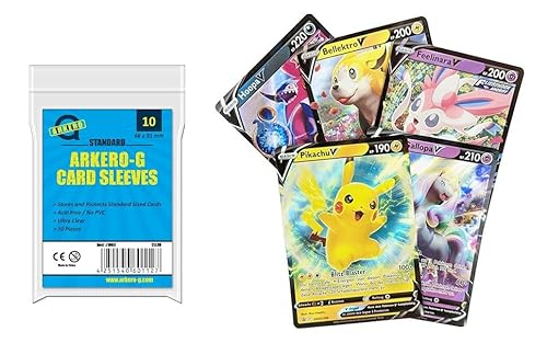 Arkero-G Standard Soft Sleeves (10 Kartenhüllen) und 5 unterschiedliche V Karten - seltene Pokemon Karten Holo's aus den Schwert & Schild Sets - DEUTSCH von Arkero-G