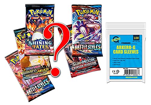 Arkero-G Standard Soft Sleeves und Pokemon Mystery Set: 5 zufällige gemischte Booster Packs - insgesamt 50 Sammelkarten - ENGLISCH von Arkero-G