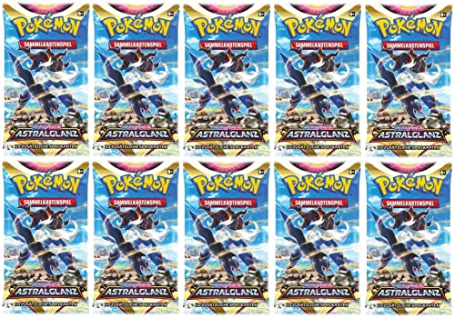Pokemon 10 Astralglanz Booster Sammelkarten | DEUTSCH | Schwert & Schild Karten Serie | + Arkero-G 100 Soft Card Sleeves von Arkero-G