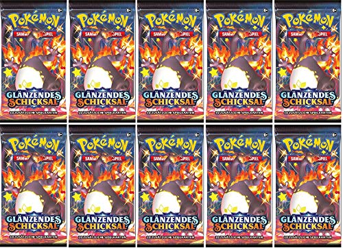 Pokemon 10 Booster Glänzendes Schicksal Sammelkarten | DEUTSCH | Schwert & Schild Karten Serie | + Arkero-G 100 Soft Card Sleeves von Arkero-G