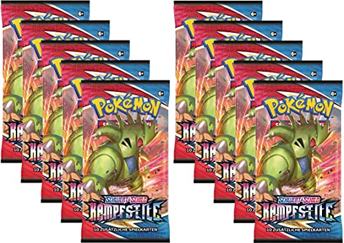 Pokemon 10 Booster Kampfstile Sammelkarten | DEUTSCH | Schwert & Schild Karten Serie | + Arkero-G 100 Soft Card Sleeves von Arkero-G