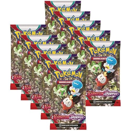 Pokemon 10 Karmesin & Purpur Booster Sammelkarten | DEUTSCH | Scarlet & Violet Karten Serie | + Arkero-G 100 Soft Card Sleeves von Arkero-G
