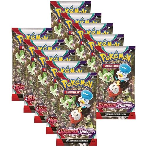 Pokemon 10 Karmesin & Purpur Booster Sammelkarten | DEUTSCH | Scarlet & Violet Karten Serie | + Arkero-G 100 Soft Card Sleeves von Arkero-G