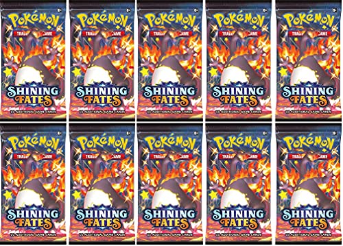 Pokemon 10 Shining Fates Booster Sammelkarten | ENGLISCH | Schwert & Schild Karten Serie | + Arkero-G 100 Soft Card Sleeves von Arkero-G