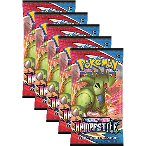 Arkero-G Pokemon 5 Booster Kampfstile Sammelkarten | DEUTSCH | Schwert & Schild Karten Serie 100 Soft Card Sleeves von Arkero-G