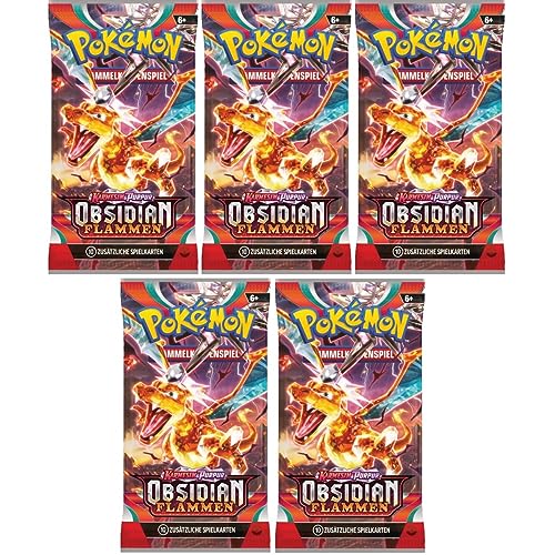 Pokemon 5 Obsidian Flammen Booster Sammelkarten | DEUTSCH | Karmesin & Purpur Karten Serie | + Arkero-G 50 Soft Card Sleeves von Arkero-G