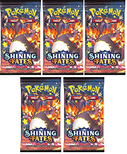 Pokemon 5 Shining Fates Booster Sammelkarten | ENGLISCH | Schwert & Schild Karten Serie | + Arkero-G 50 Soft Card Sleeves von Arkero-G