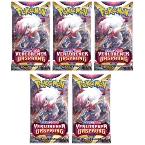 Pokemon 5 Verlorener Ursprung Booster Sammelkarten | DEUTSCH | Schwert & Schild Karten Serie | + Arkero-G 50 Soft Card Sleeves von Arkero-G