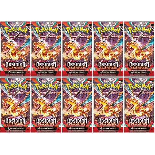 Pokemon Obsidian Flammen 10 Booster Sammelkarten | DEUTSCH | Karmesin & Purpur Karten Serie | + Arkero-G 100 Soft Card Sleeves von Arkero-G