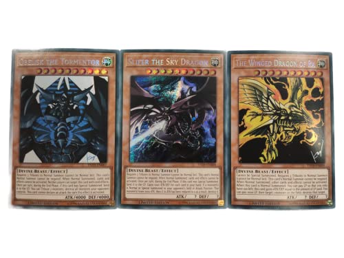 YuGiOh! 3 Egyptian God Set TN19 Obelisk EN007 - Slifer EN008 - Ra EN009 - ENGLISCH + 10 Arkero-G Soft Sleeves von Arkero-G