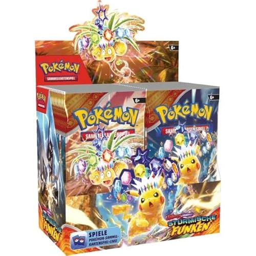 kompatibel für Pokemon Karmesin & Purpur Stürmische Funken Display (36 Booster) - Deutsch NEU & OVP - Booster Box inklusive Arkero-G 100 Standard Soft Sleeves von Arkero-G