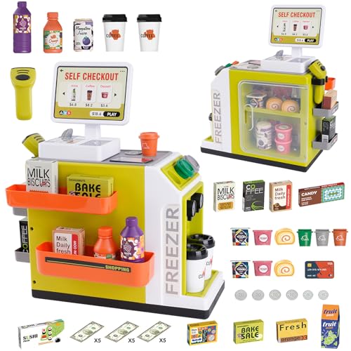 Arkyomi Kasse kaufladen kinder,46pcs zubehör einkaufsladen kinder , spielkasse Spielzeug kinderkasse mit scanner und sound,kaufmannsladen Kasse kleiner supermarktkasse von Arkyomi