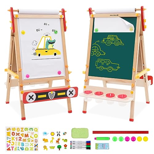 Arkyomi tafel Kinder staffelei Holz,kindertafel Doppelseitige kreidetafel und whiteboard Set höhenverstellbar maltafel mit papierrolle spieltafel standtafel mit zubehör ab 3 4 5 6 Jahre von Arkyomi