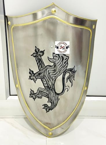 Armor House Mittelalterlicher Tempelritter Kreuzritter Schild Kampf Kampf Krieger Cosplay Schild 18 Gauge Stahl Drache Wanddekoration Schild Rollenspiel Schild Replik Metall Requisiten 61 cm von Armor House