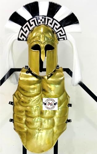 Mittelalter Griechischer Korinthischer Helm Rüstung mit Plume, 300 Film Helm mit Spartan Muskeljacke Ritter Kürass König Leonidas Rüstung LARP Kostüm Cosplay Griechisch Römer Halloween Kostüm von Armor House